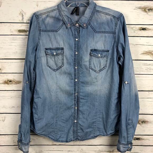 distressed denim shirt ladies